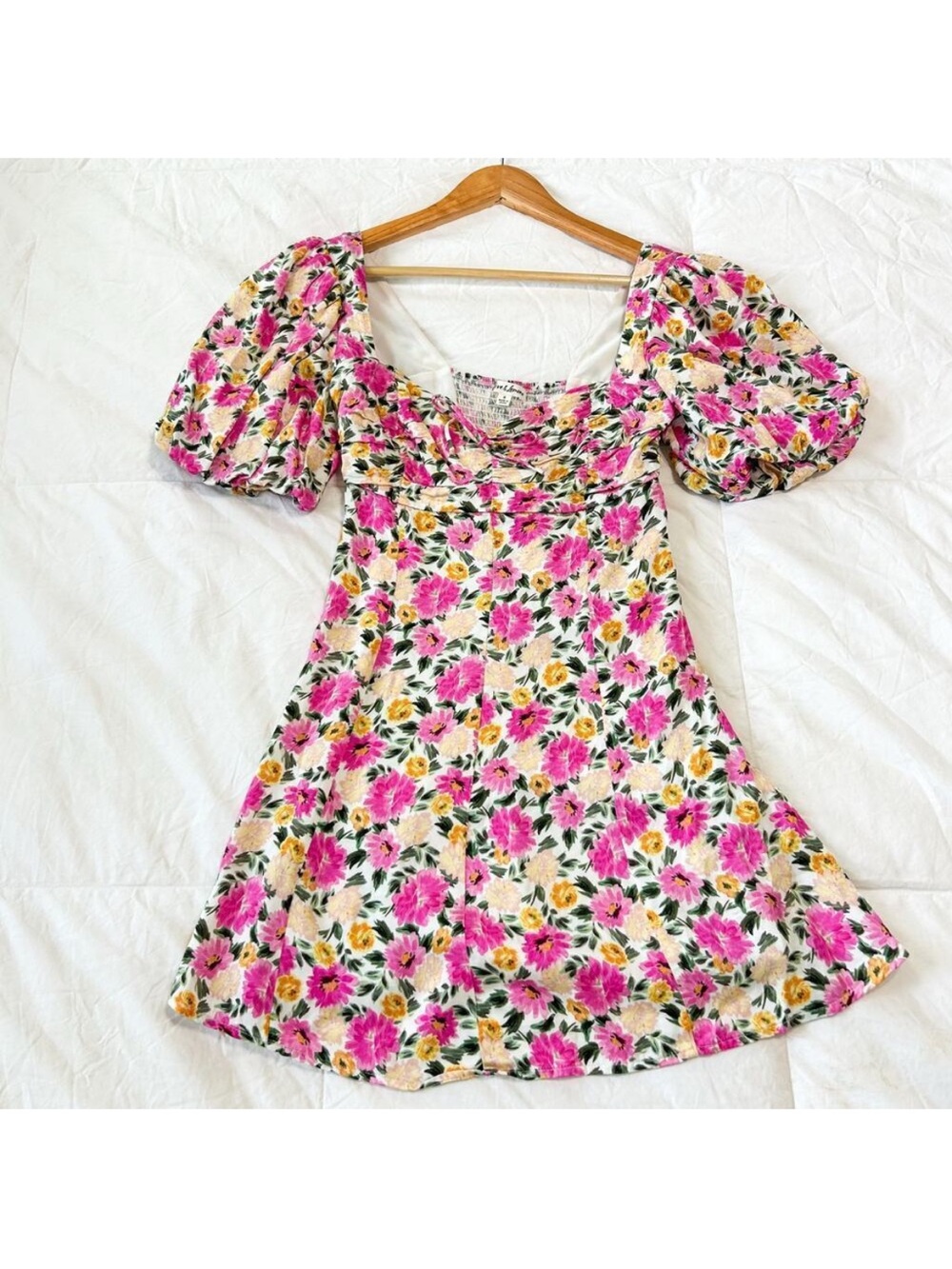 For Love and Lemons Sasha Pink Floral Puff Sleeve Mini Dress size M - Picture 5 of 16
